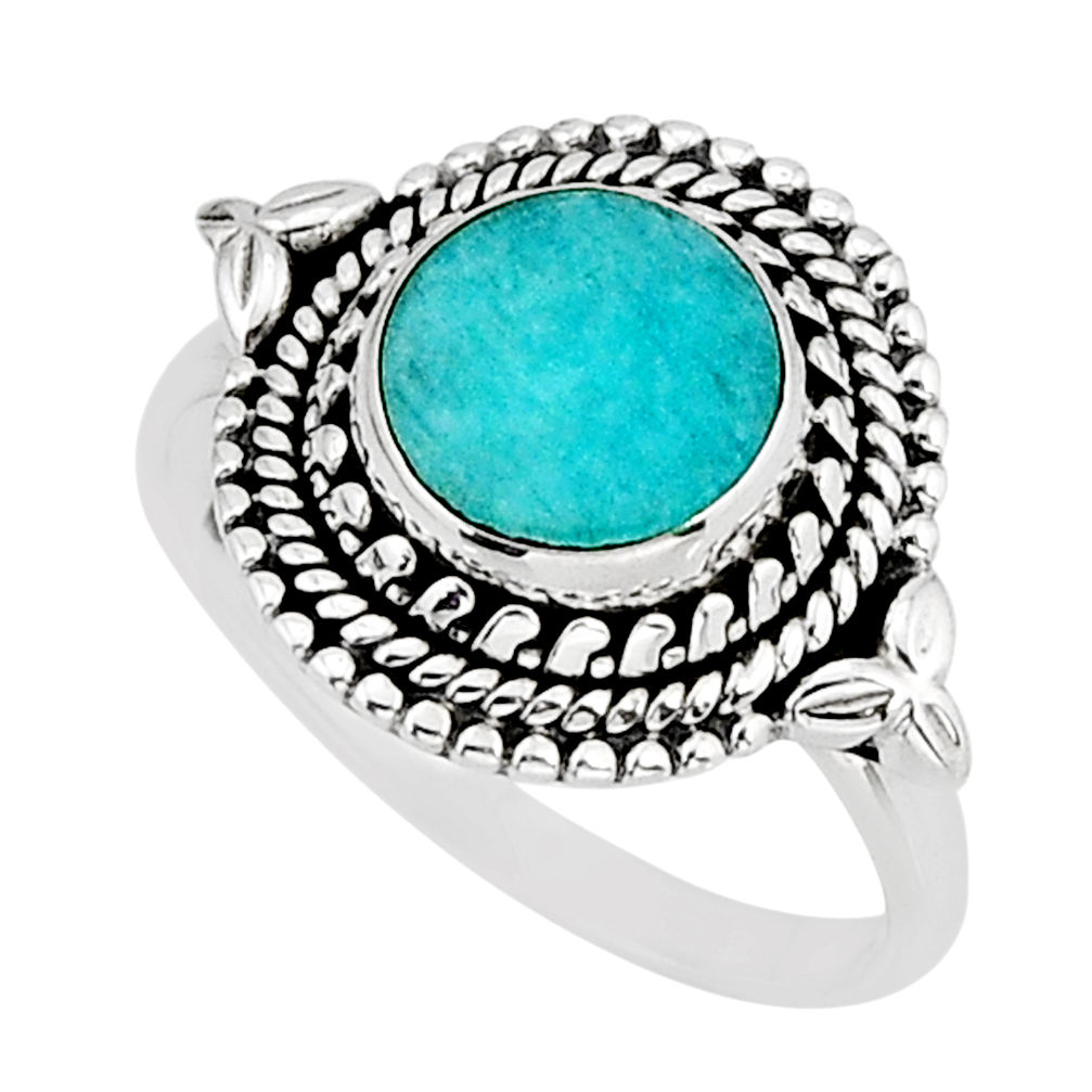 2.97cts solitaire natural peruvian amazonite 925 silver ring size 7.5 y75220