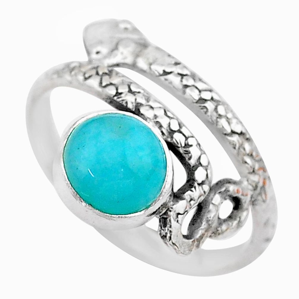 3.10cts solitaire natural peruvian amazonite 925 silver snake ring size 9 t31967