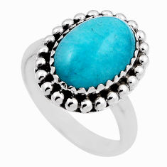 6.12cts solitaire natural peruvian amazonite oval silver ring size 8.5 n27396
