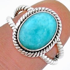 4.90cts solitaire natural peruvian amazonite oval silver ring size 6.5 u90645