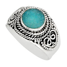 3.01cts solitaire natural peruvian amazonite round silver ring size 8.5 y75263