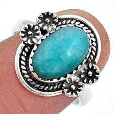 4.52cts solitaire natural peruvian amazonite silver flower ring size 7 u90737