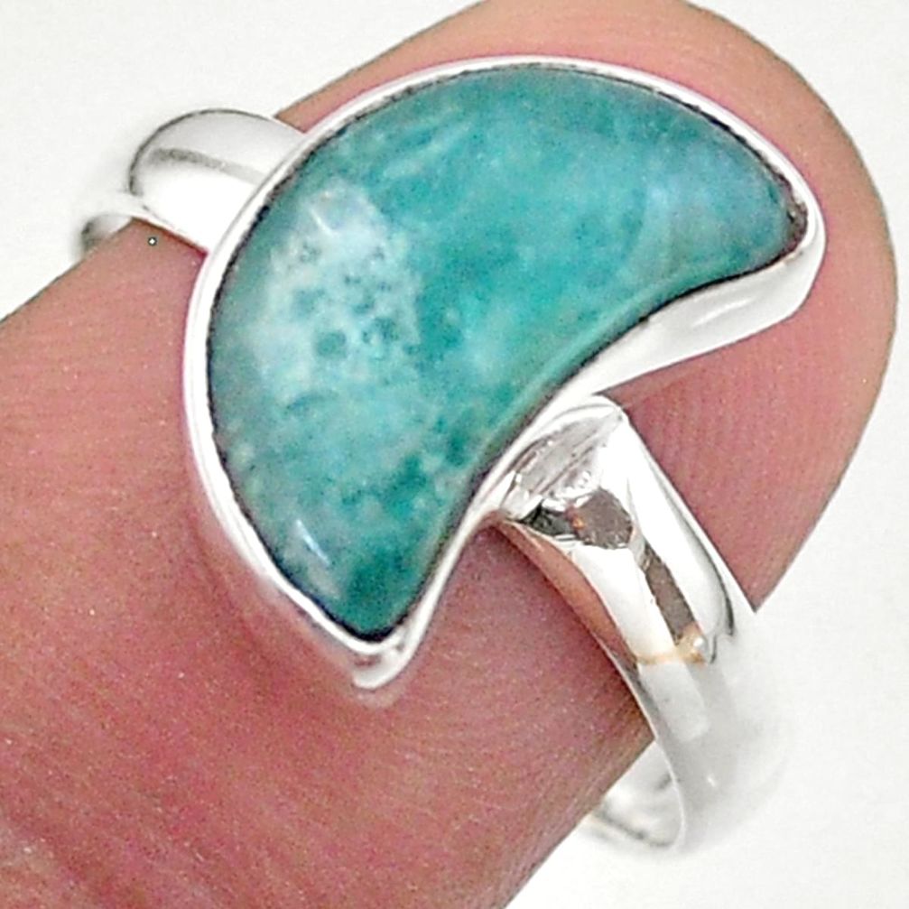 4.98cts solitaire natural peruvian amazonite silver moon ring size 8.5 t47741