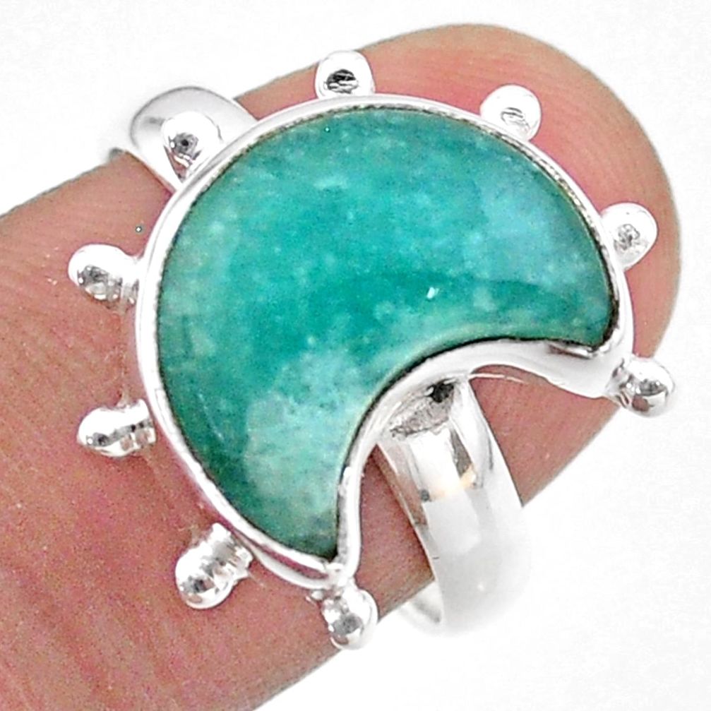 5.30cts solitaire natural peruvian amazonite silver moon ring size 7.5 t47847