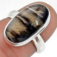 6.88cts solitaire natural petrified palm wood oval 925 silver ring size 6 u78353