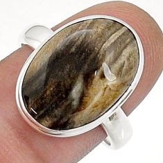 10.49cts solitaire natural petrified palm wood oval silver ring size 8 u78392
