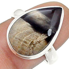 12.36cts solitaire natural petrified palm wood pear silver ring size 9 u78404