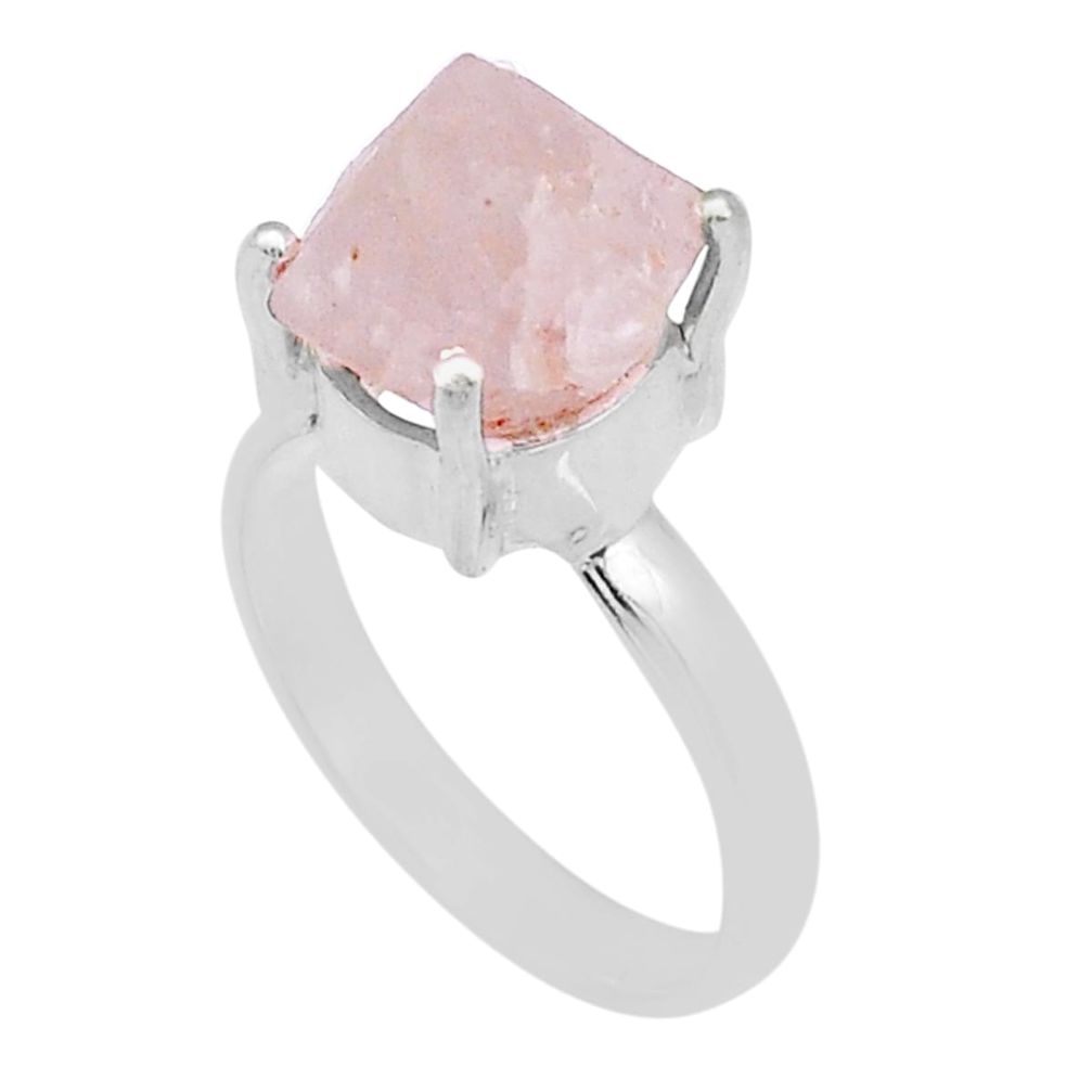 6.32cts solitaire natural pink beta quartz fancy 925 silver ring size 9 u67112