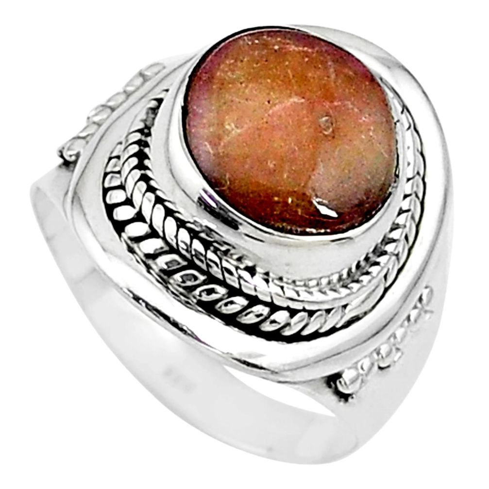 5.68cts solitaire natural pink bio tourmaline 925 silver ring size 7 t10478