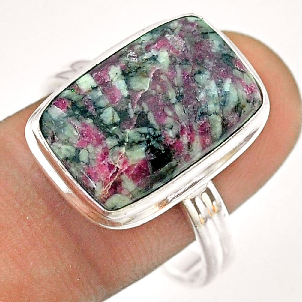 10.58cts solitaire natural pink eudialyte octagan 925 silver ring size 10 t54463