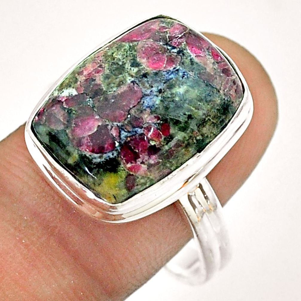 12.85cts solitaire natural pink eudialyte octagan 925 silver ring size 10 t54472