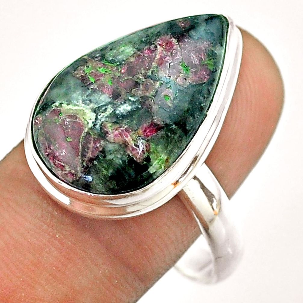 14.93cts solitaire natural pink eudialyte pear 925 silver ring size 11 t54477