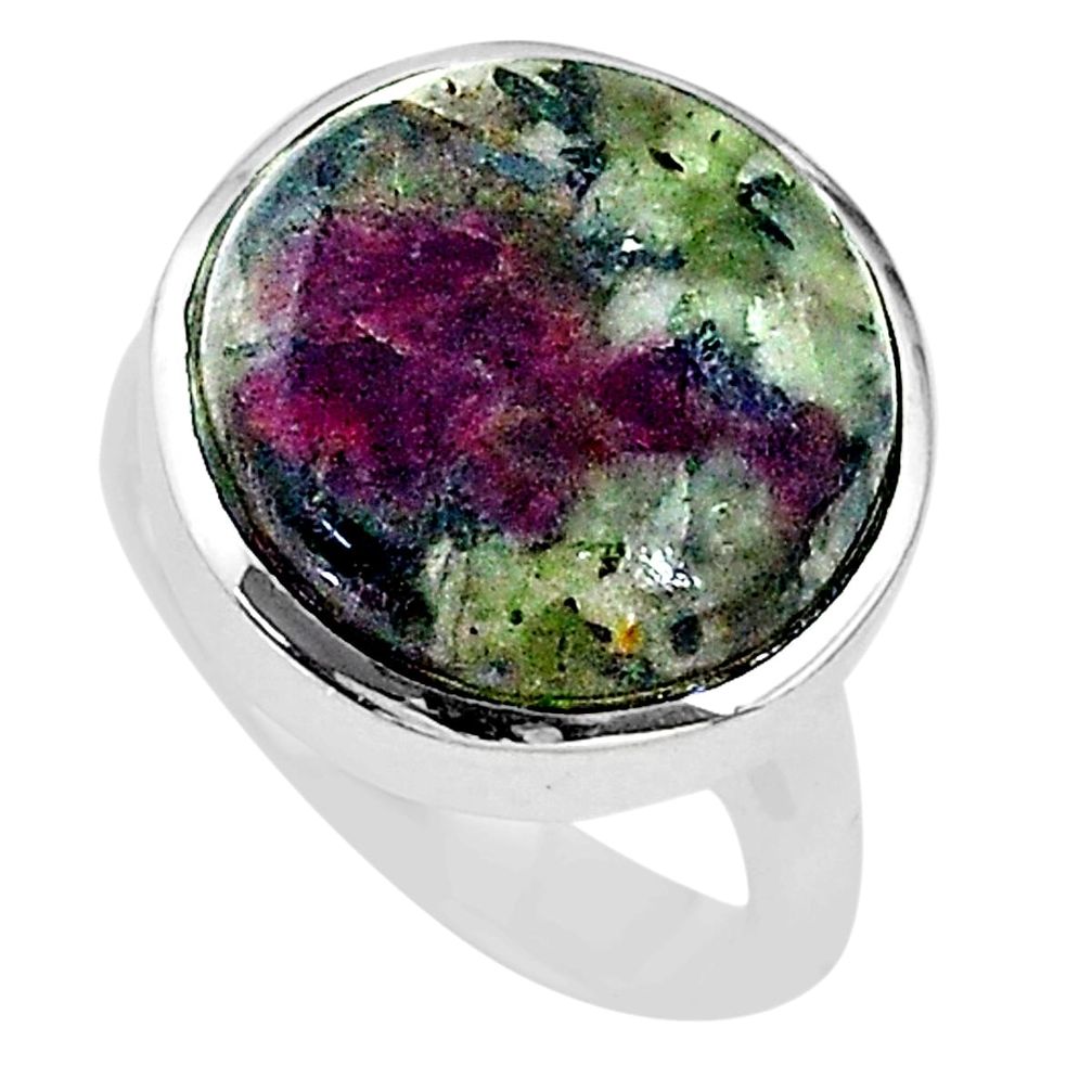 13.28cts solitaire natural pink eudialyte round 925 silver ring size 7.5 t10342