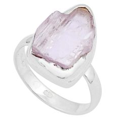 6.45cts solitaire natural pink kunzite rough 925 silver ring size 7 u27111