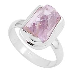 6.40cts solitaire natural pink kunzite rough 925 silver ring size 7 u27132