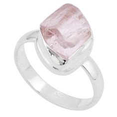 6.84cts solitaire natural pink kunzite rough 925 silver ring size 7.5 u27109