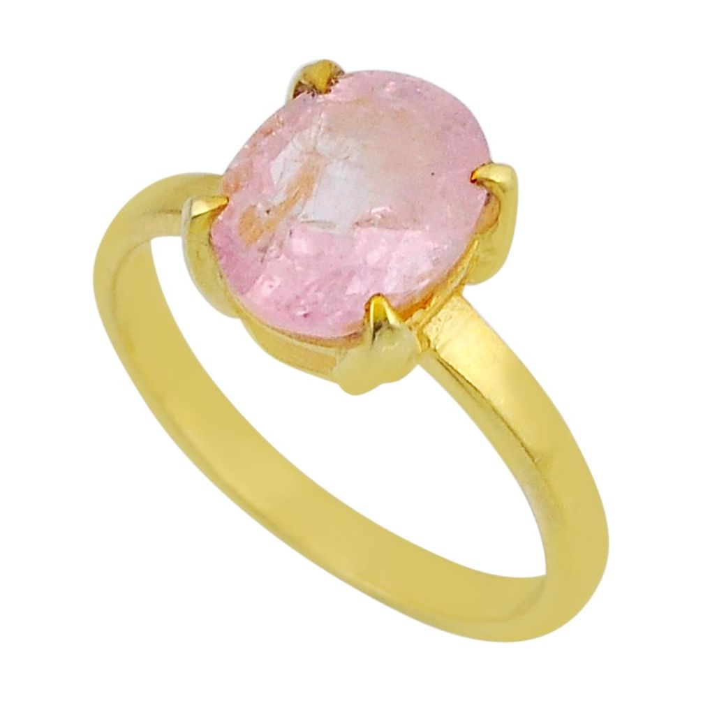 4.24cts solitaire natural pink morganite 925 silver gold ring size 7.5 y55105