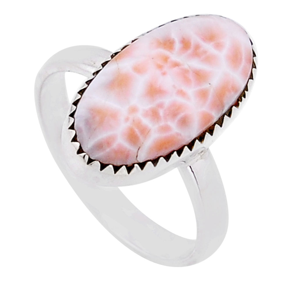8.05cts solitaire natural pink natrolite 925 sterling silver ring size 10 n53201