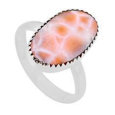 7.73cts solitaire natural pink natrolite oval shape silver ring size 10 n53193