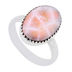 7.66cts solitaire natural pink natrolite oval shape silver ring size 9 n53211