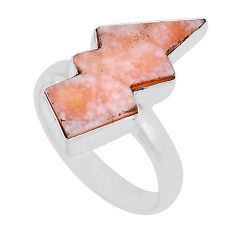 6.27cts solitaire natural pink natrolite silver thunderbolt ring size 8 n26652