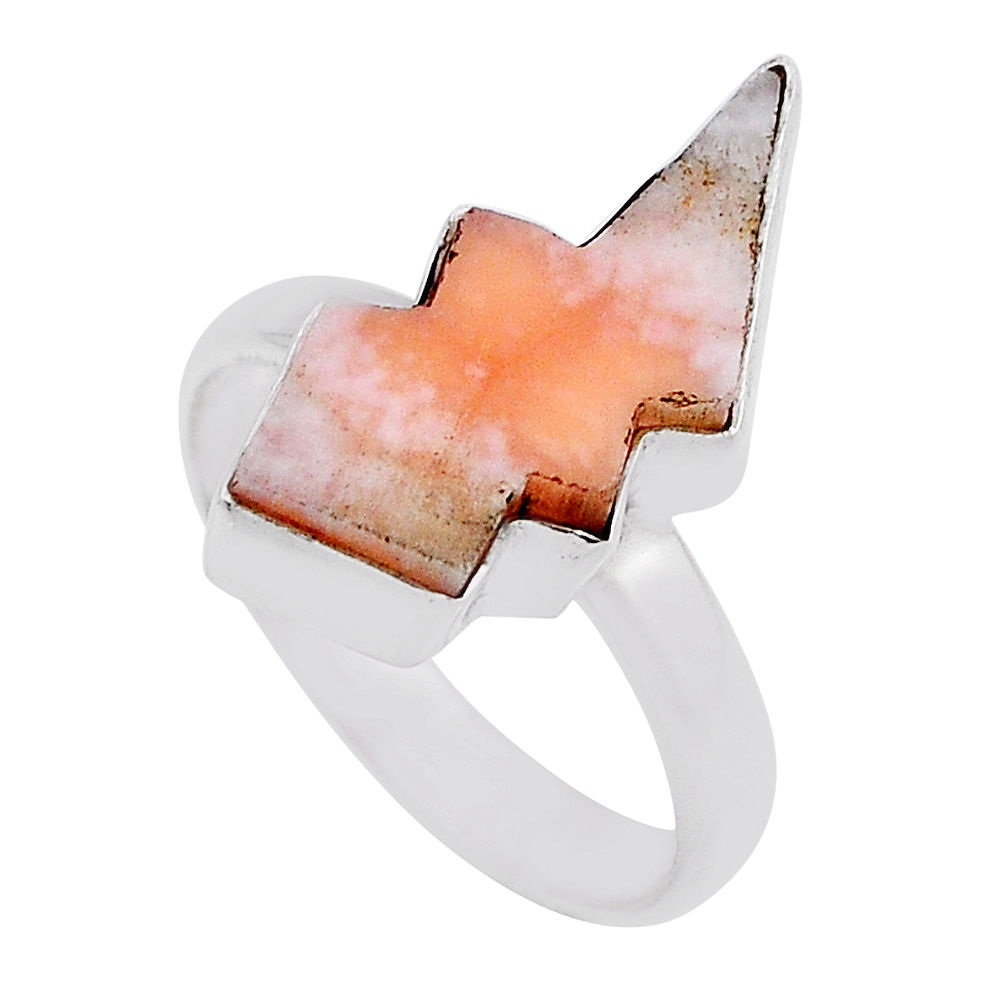 5.51cts solitaire natural pink natrolite silver thunderbolt ring size 8 n26654