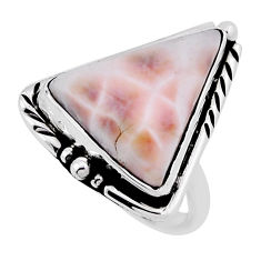 7.22cts solitaire natural pink natrolite trillion silver ring size 5.5 n33303