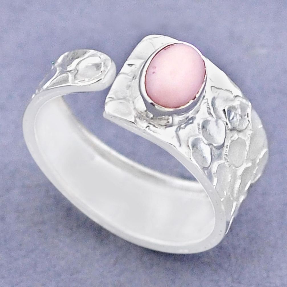 1.42cts solitaire natural pink opal 925 silver adjustable ring size 8.5 t47318
