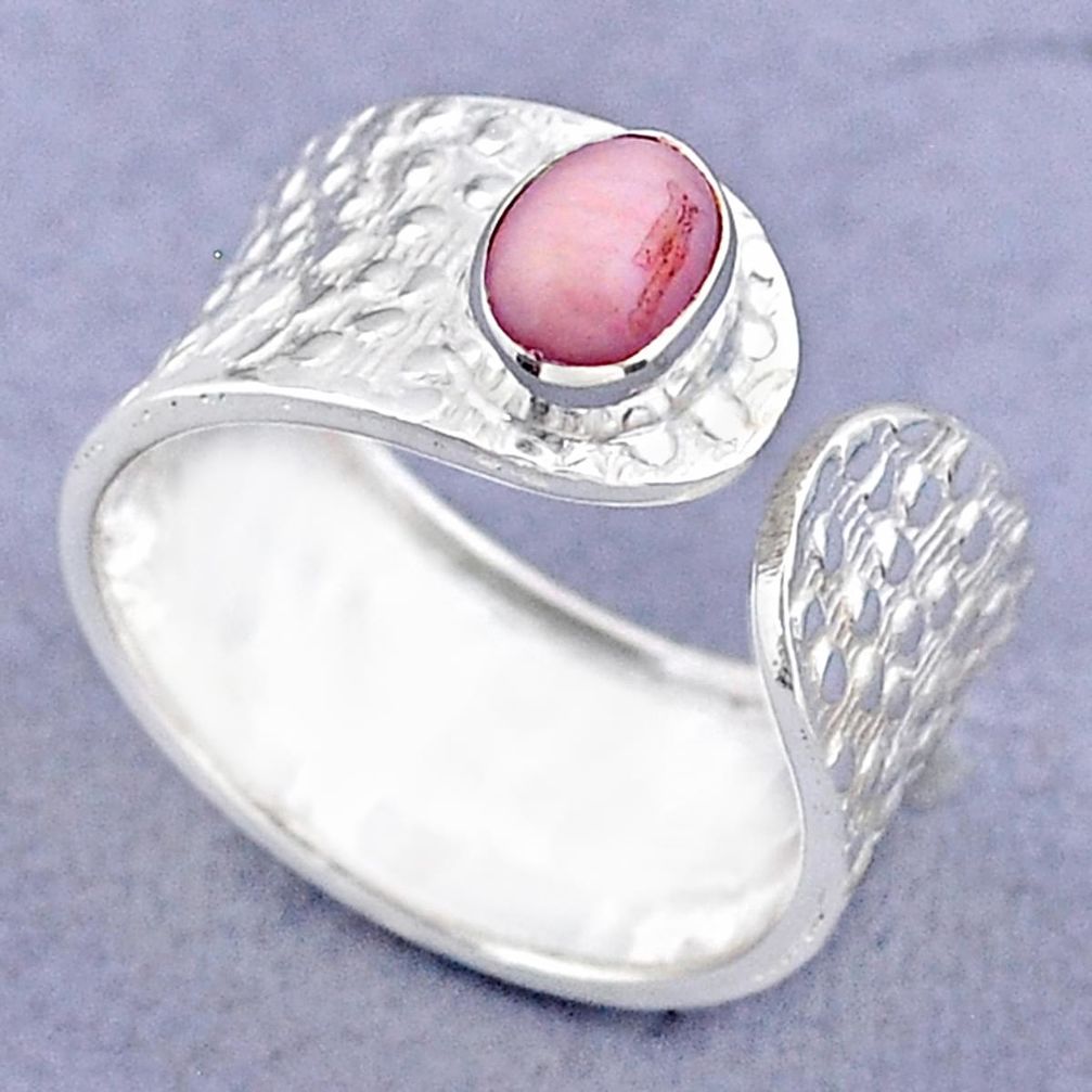 1.46cts solitaire natural pink opal 925 silver adjustable ring size 7.5 t47373