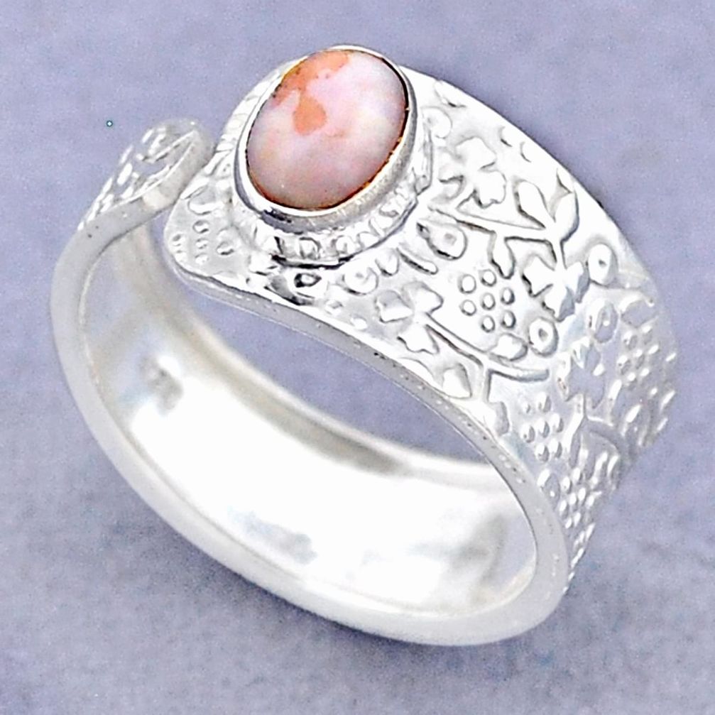 1.45cts solitaire natural pink opal 925 silver adjustable ring size 7.5 t47406