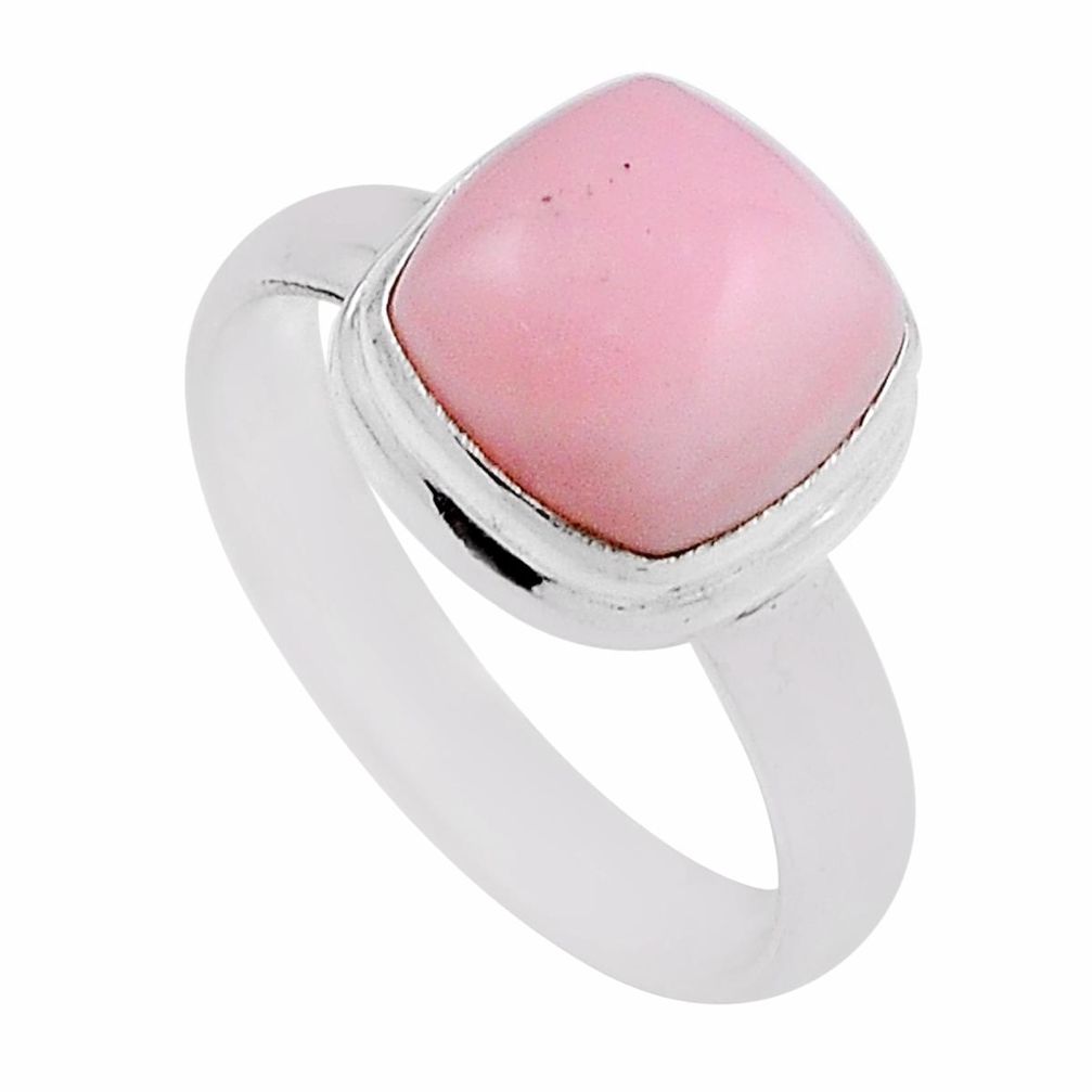 4.28cts solitaire natural pink opal cushion sterling silver ring size 8 n27391