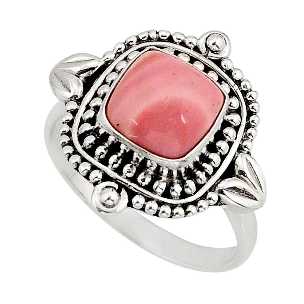 4.20cts solitaire natural pink opal cushion sterling silver ring size 8 y76312