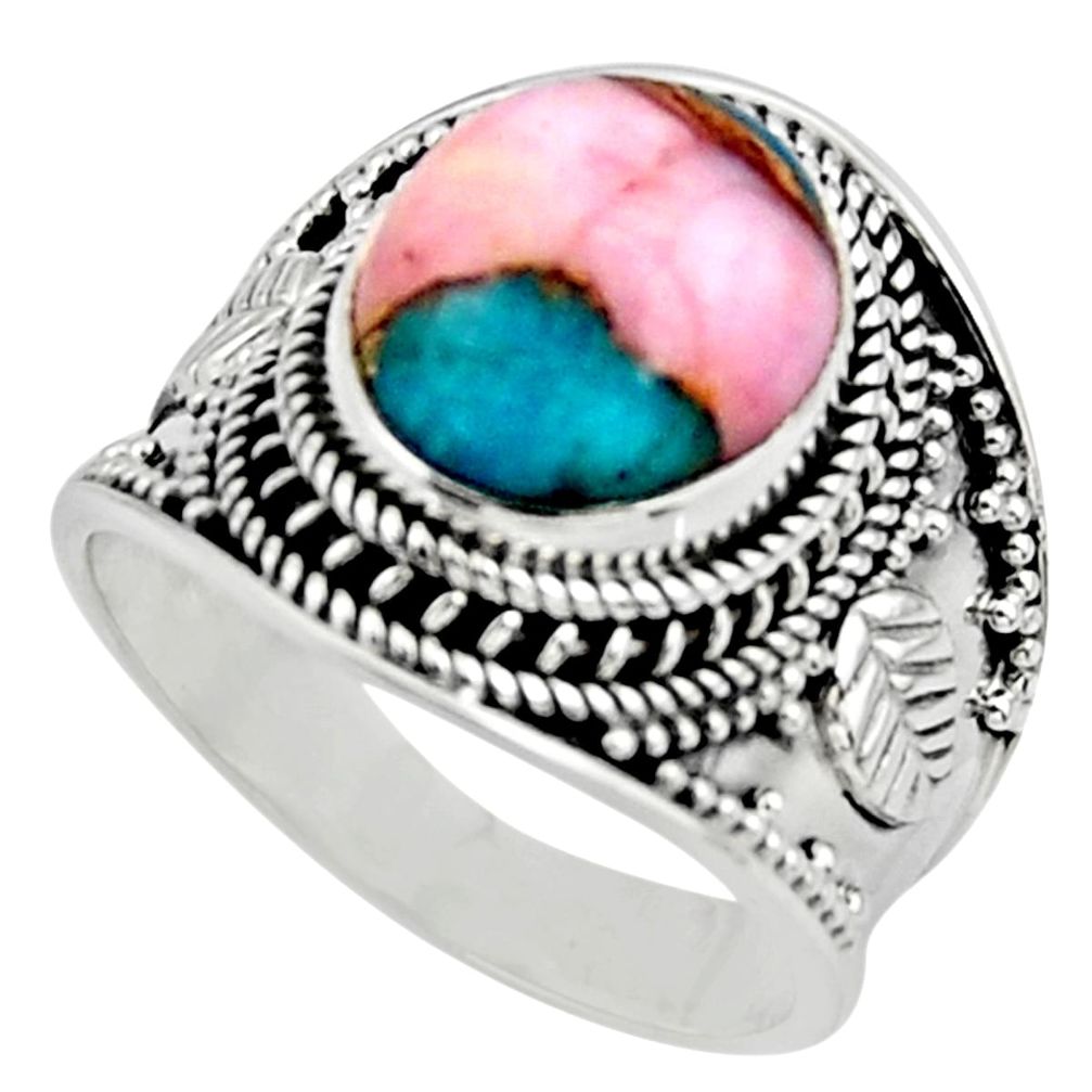 5.32cts solitaire natural pink opal in turquoise 925 silver ring size 8.5 r52089