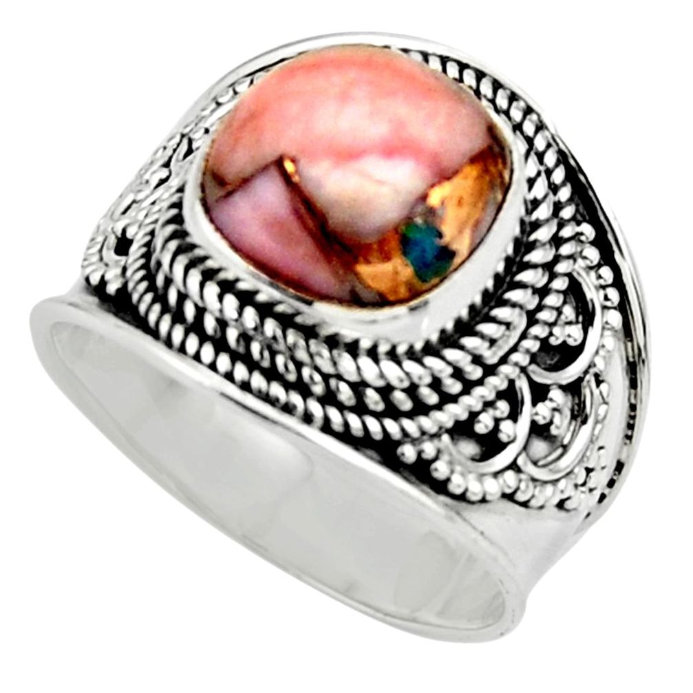 5.18cts solitaire natural pink opal in turquoise 925 silver ring size 8 r52088