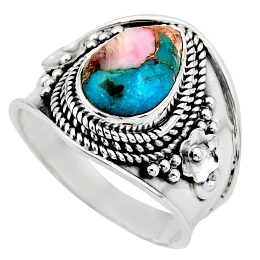 4.70cts solitaire natural pink opal in turquoise 925 silver ring size 9 r52090