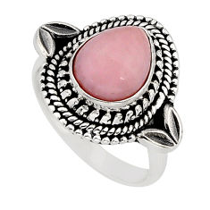 4.00cts solitaire natural pink opal pear sterling silver ring size 6.5 y76311