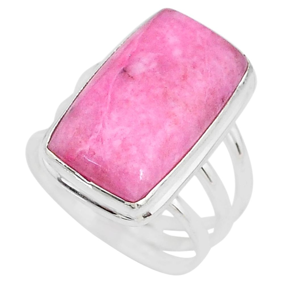 13.57cts solitaire natural pink petalite octagan silver ring size 7.5 t10330