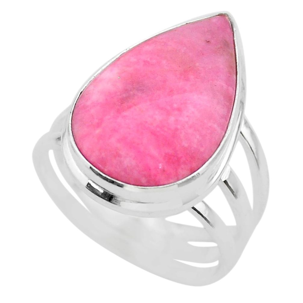 13.69cts solitaire natural pink petalite pear 925 silver ring size 8.5 t29022