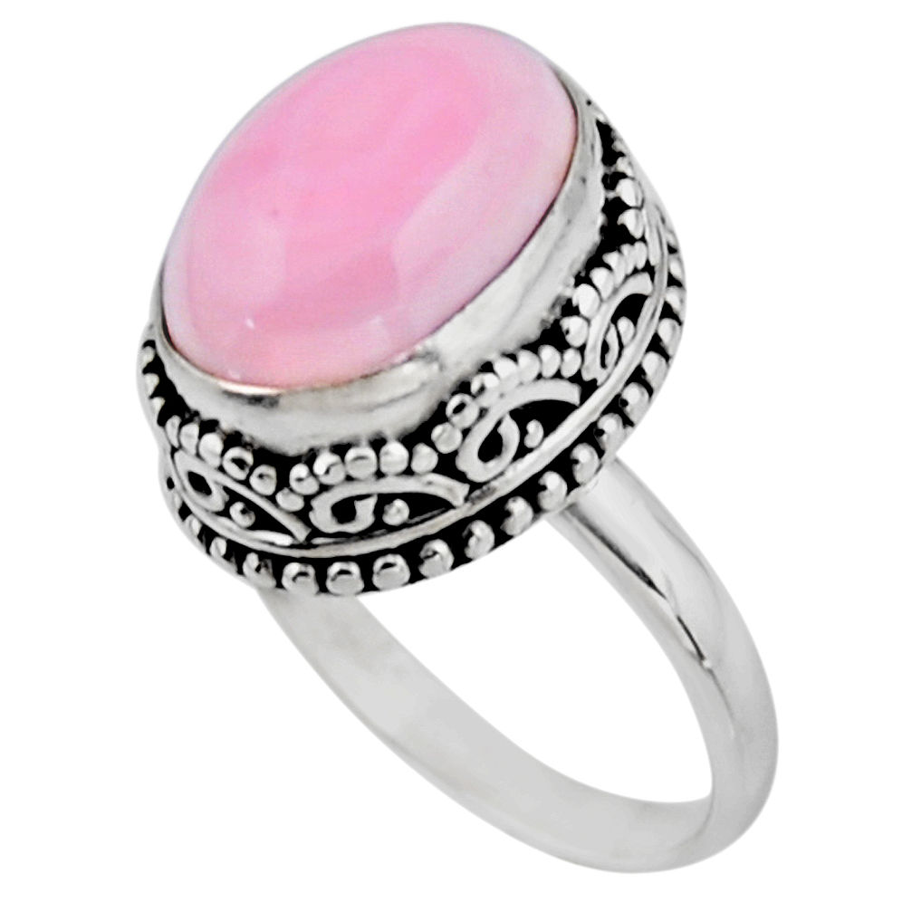 6.89cts solitaire natural pink queen conch shell 925 silver ring size 7.5 r51362