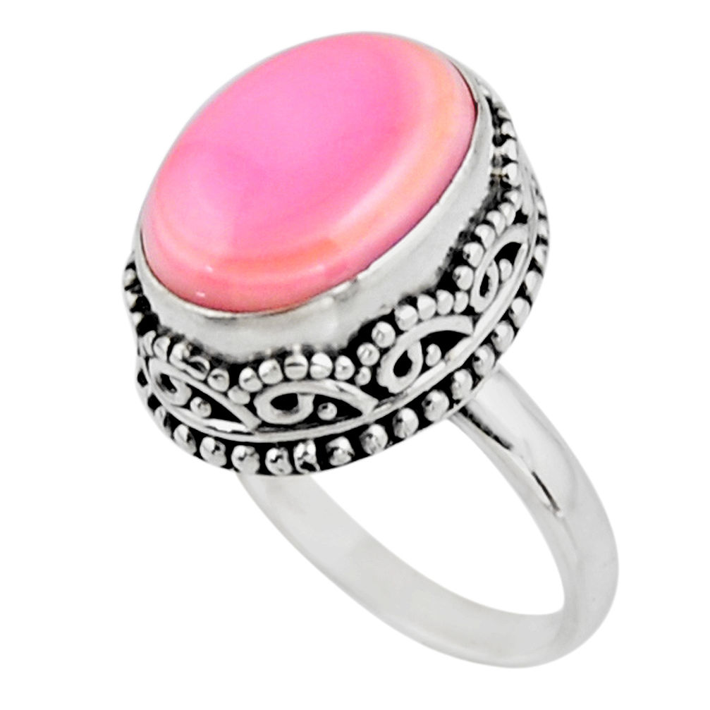 6.63cts solitaire natural pink queen conch shell 925 silver ring size 6.5 r51364