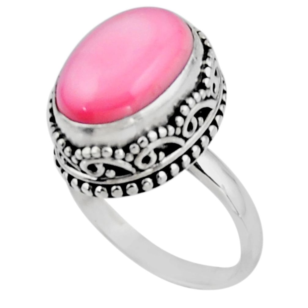 6.62cts solitaire natural pink queen conch shell 925 silver ring size 7.5 r51372
