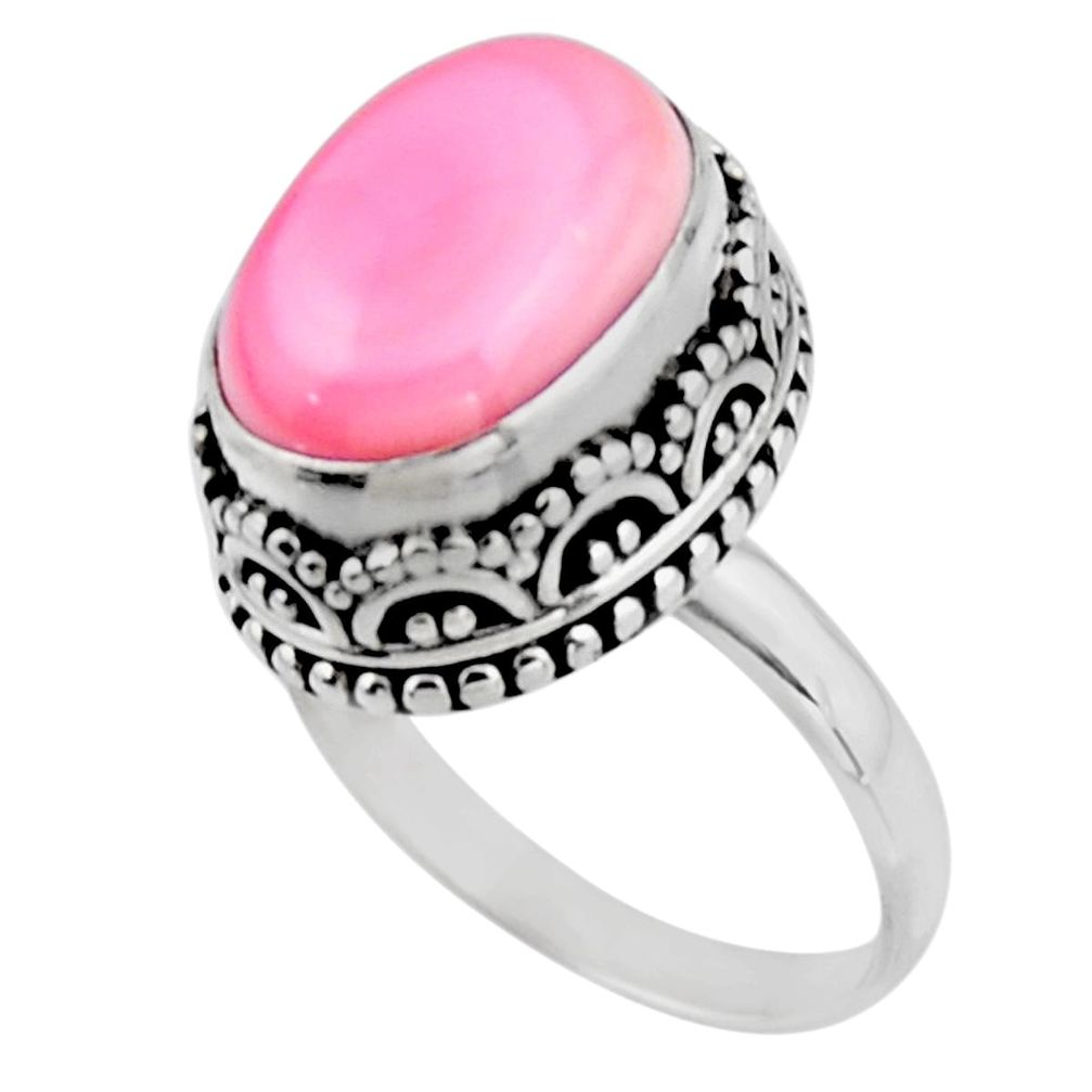 6.48cts solitaire natural pink queen conch shell 925 silver ring size 7.5 r51374