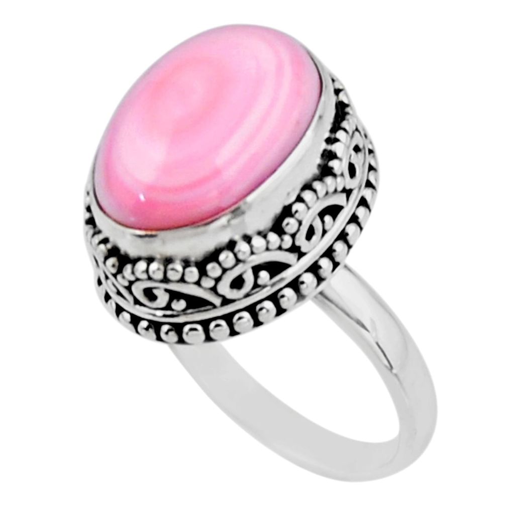 7.13cts solitaire natural pink queen conch shell 925 silver ring size 6.5 r51378