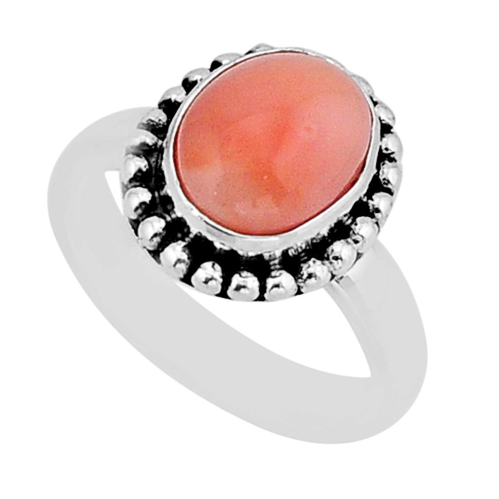 4.30cts solitaire natural pink queen conch shell 925 silver ring size 5 y72046