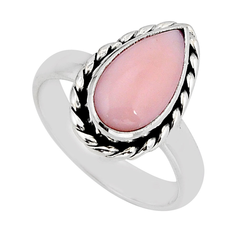 4.29cts solitaire natural pink queen conch shell 925 silver ring size 6 y72217