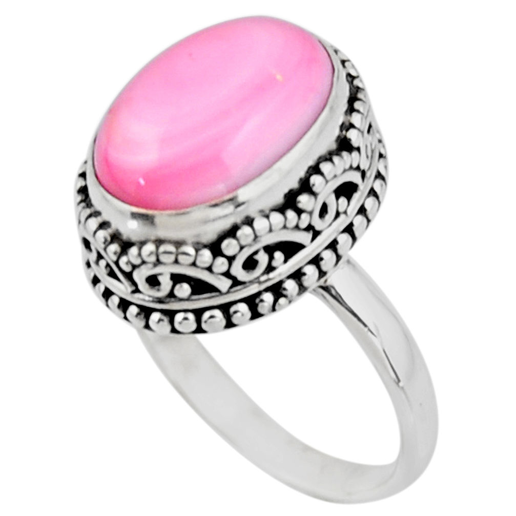 6.62cts solitaire natural pink queen conch shell 925 silver ring size 7 r51371