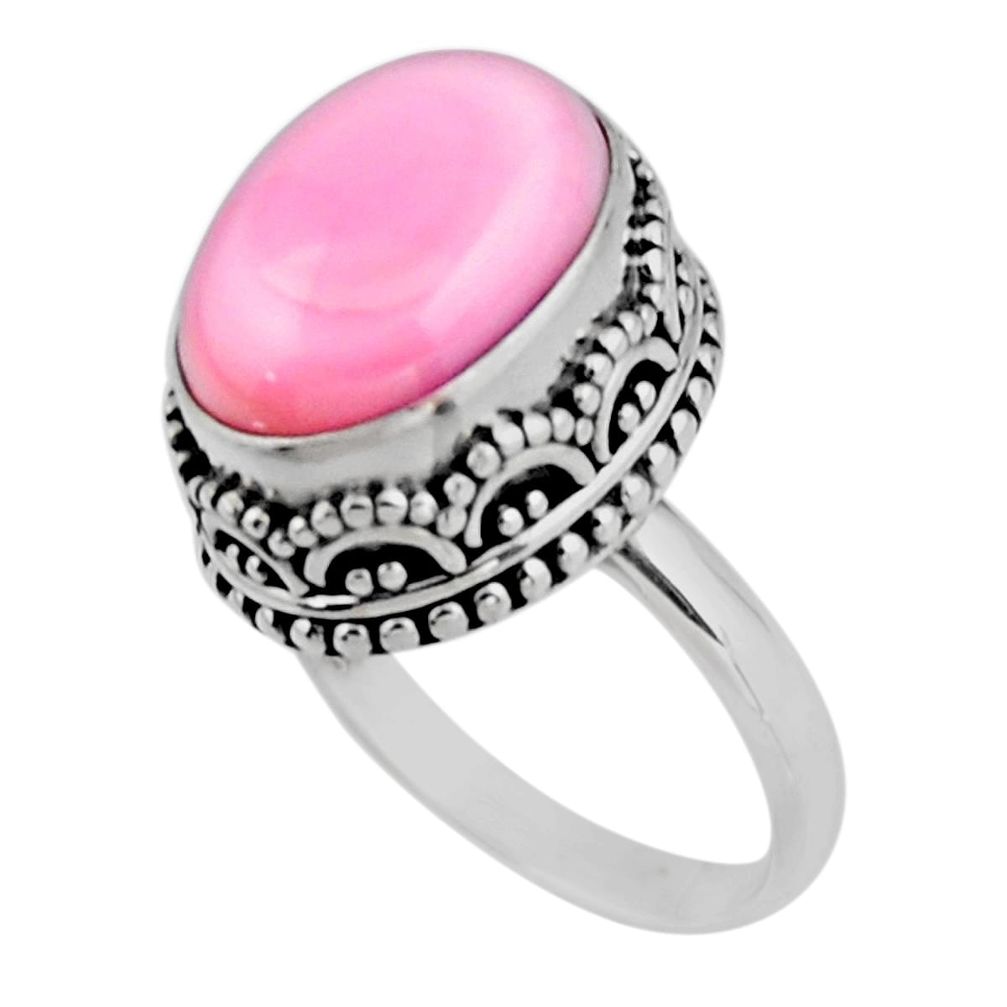 6.63cts solitaire natural pink queen conch shell 925 silver ring size 7 r51376