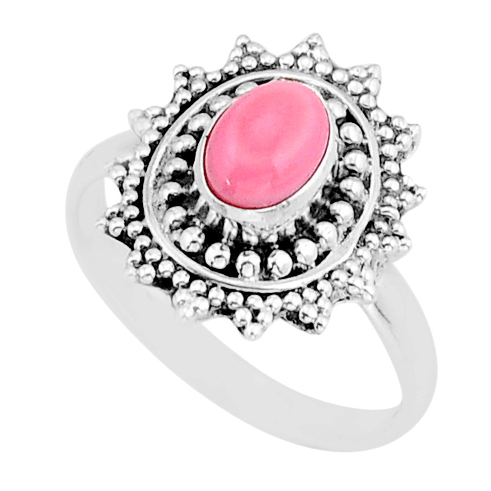 1.45cts solitaire natural pink queen conch shell 925 silver ring size 7 y69484
