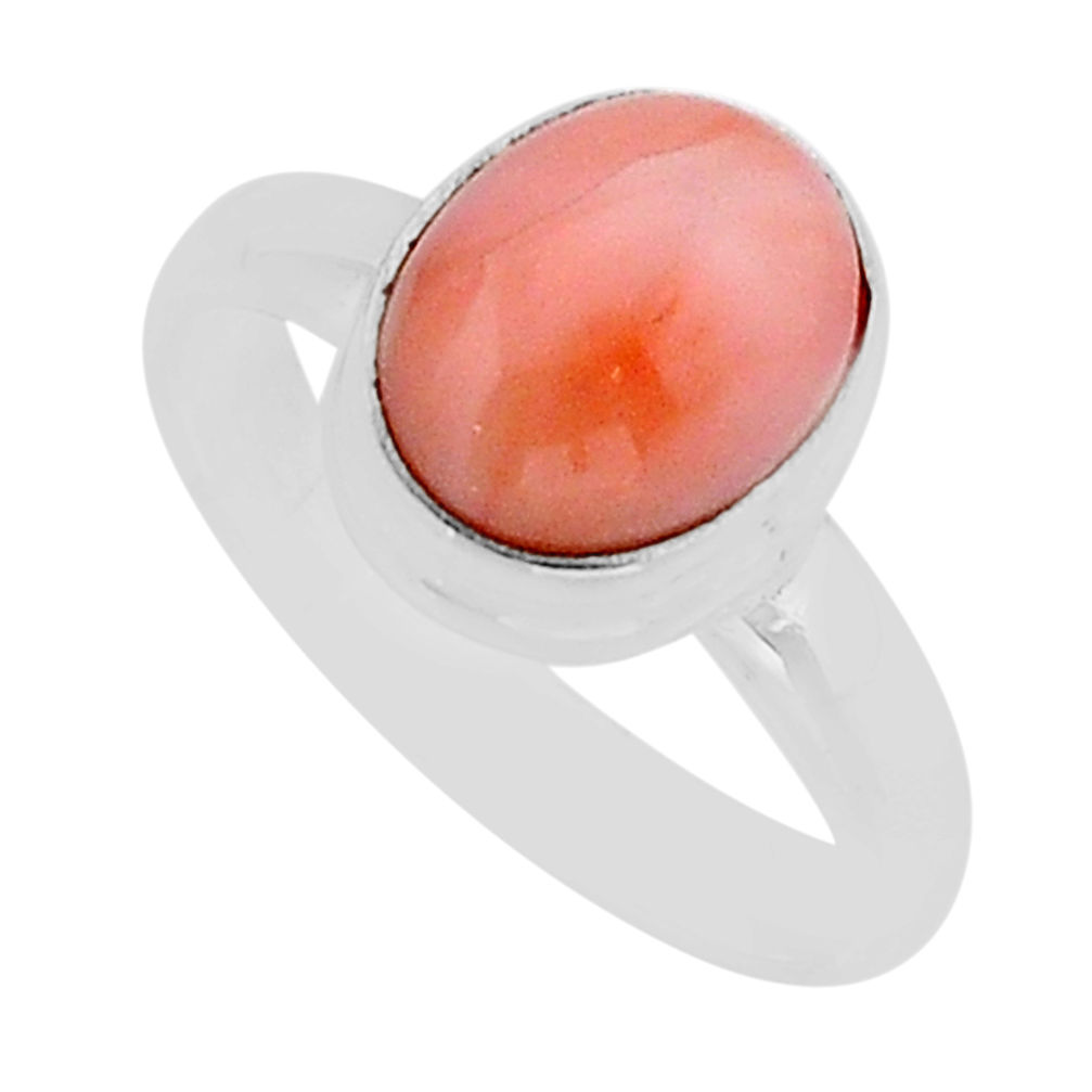 3.93cts solitaire natural pink queen conch shell 925 silver ring size 7 y72043