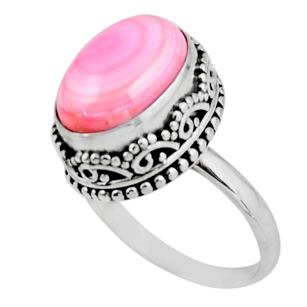 6.89cts solitaire natural pink queen conch shell 925 silver ring size 8 r51375